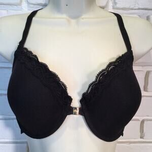 Natori Lace Racerback Underwire Bra 34DD Black Lace Front close